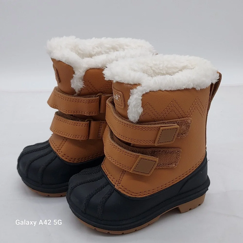 Cat & Jack Toddler Boys Brown Black Faux Fur Lined Winter Duck Boots Size 5
